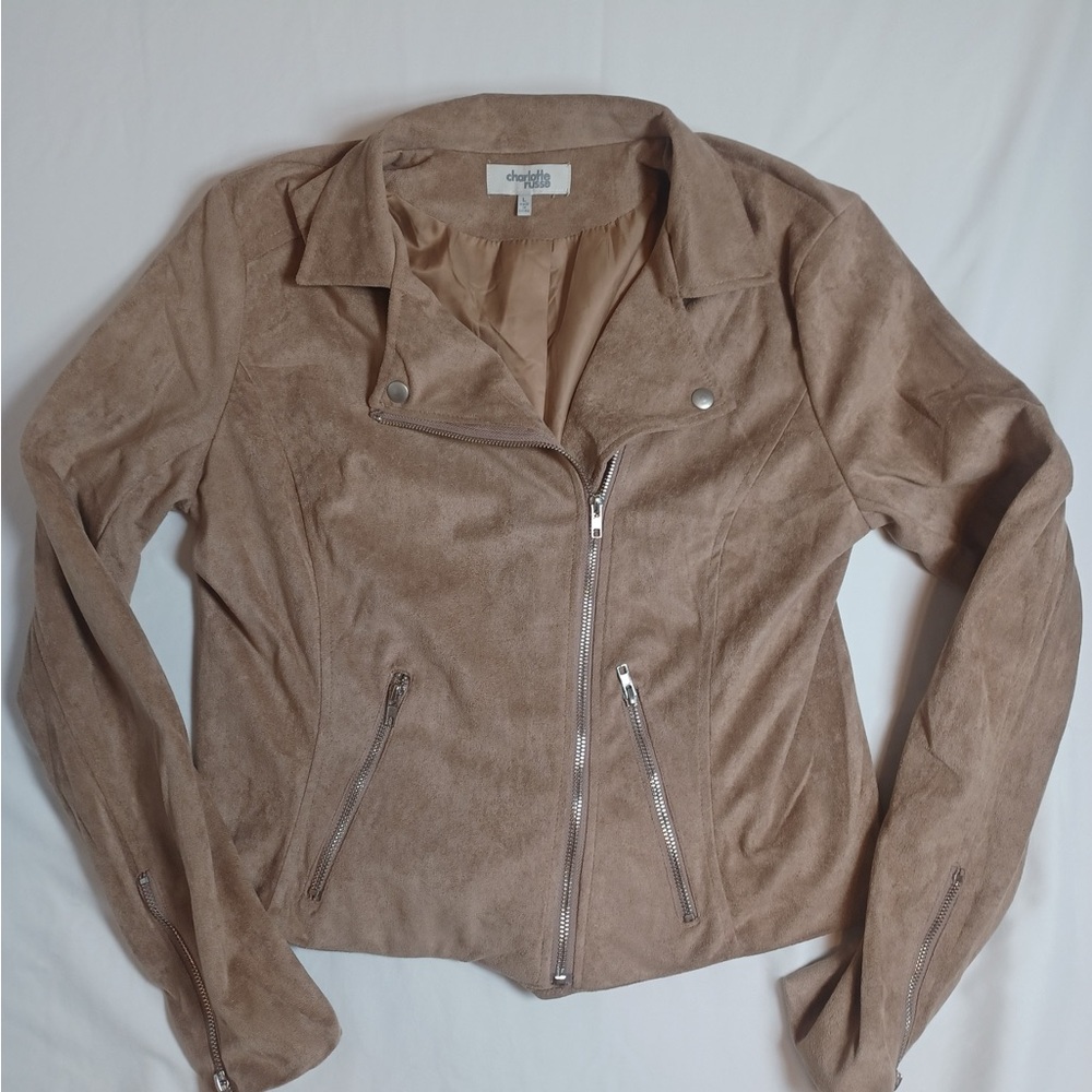 Charlotte Russe Women's Tan Suede faux full zip Jacket size large